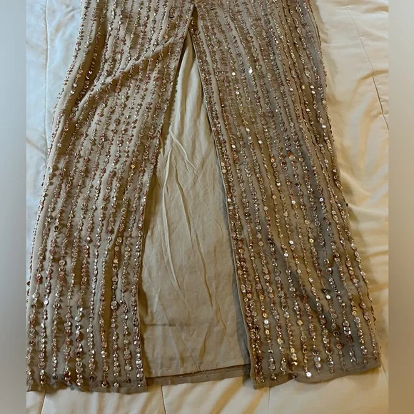 Mac Duggal Nude Sequined High Neck Sleeveless Column Maxi Gown NWT size2 - Picture 10 of 12